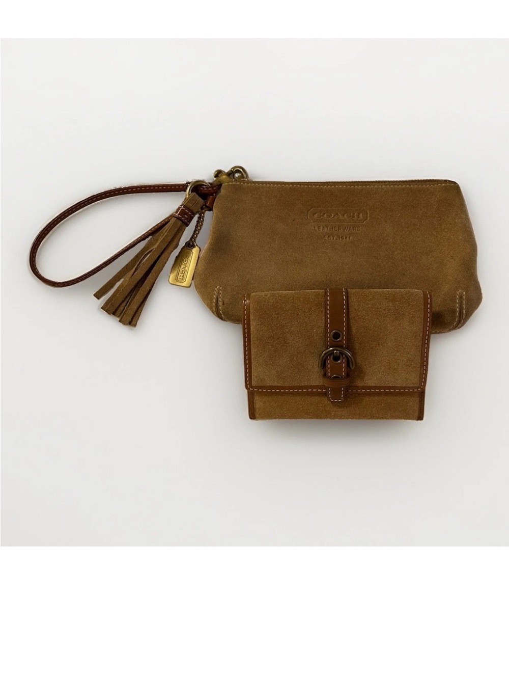 Coach Soho Wristlet & Wallet Set, Camel Suede, Brown Leather Trim,*VINTAGE* 2004